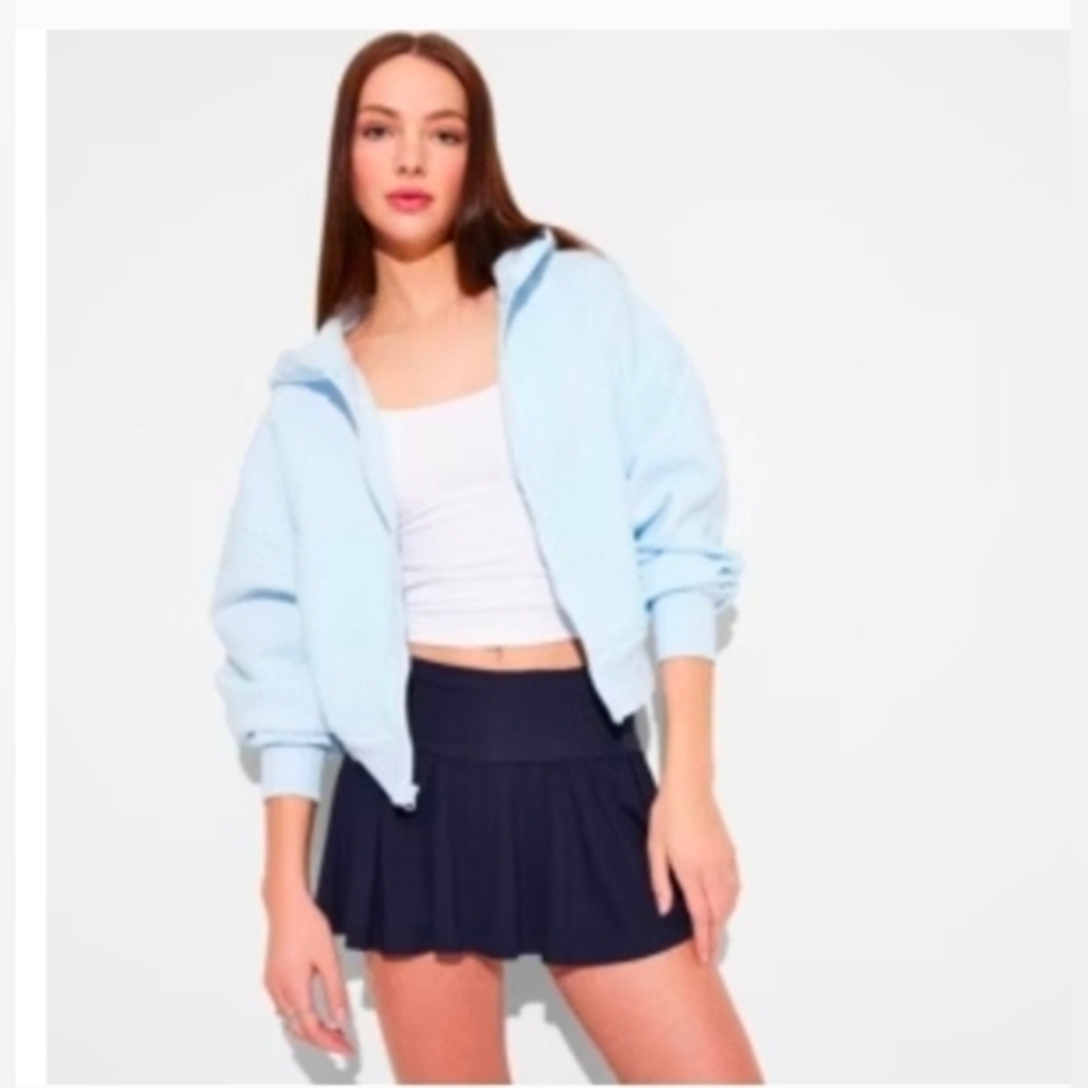 Wild Fable Women's Wedge Zip-Up Hooded Sweatshirt Light Blue